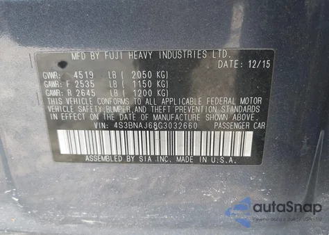 2016 Subaru Legacy 2.5I Limited z USA, uszkodzony, nr VIN 4S3BNAJ68G3032660